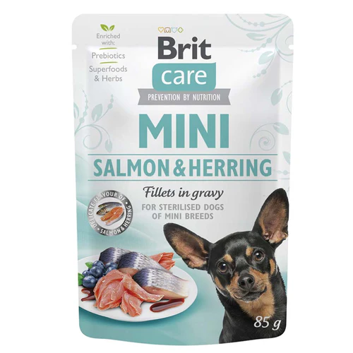 Brit Care
      
      
       Mini kesica, fileti u sosu Sterilised s lososom i harinom, 85g