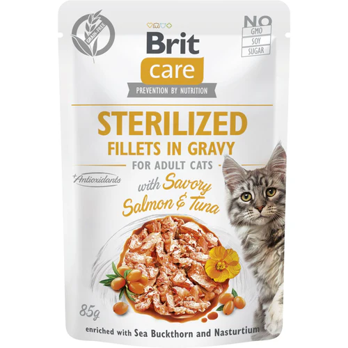 Brit Care
      
      
       Sterillized kesica, fileti u sosu sa lososom i tunom, 85% mesa, 85g