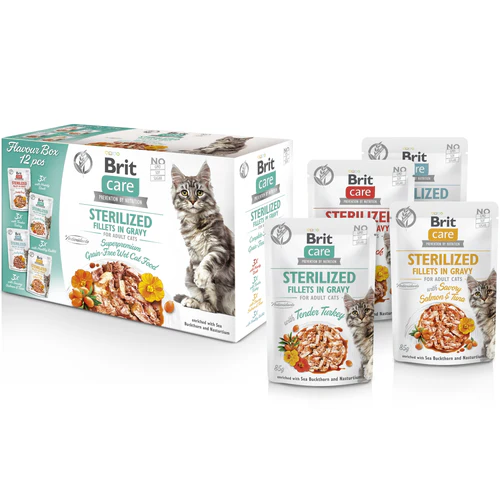 Brit Care
      
      
       Sterillized kesice, fileti u sosu, 85% mesa, (12x85g) 1020g