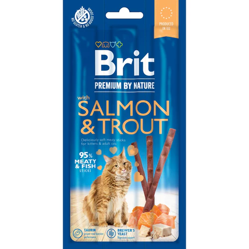 Brit
      
      
       PREMIUM by Nature, meki štapići za mačke, 95% mesa, s lososom i pastrmkom