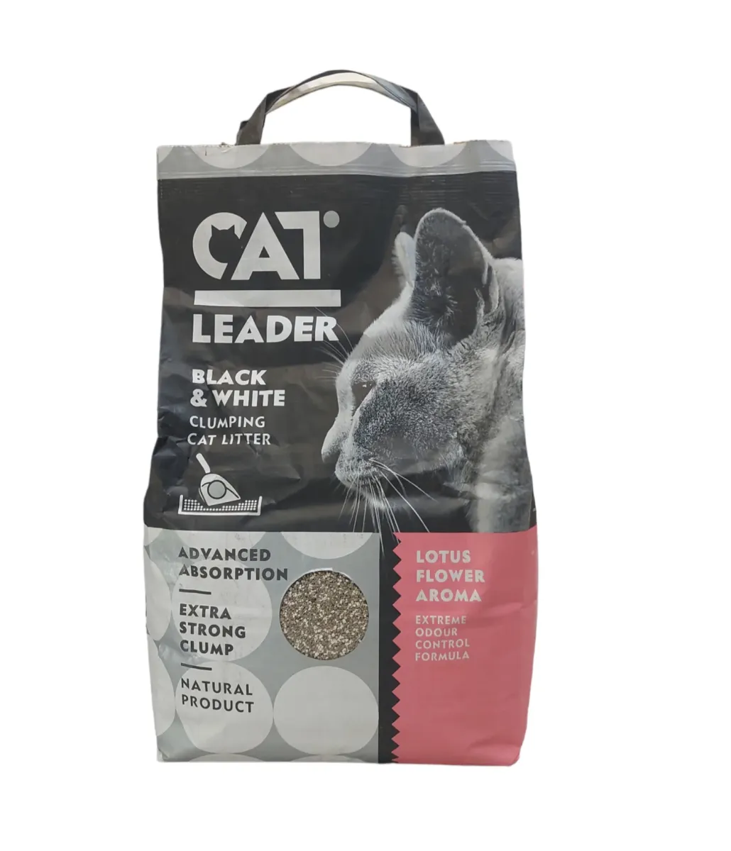 CAT LEADER Posip za mačke grudvajući Clumping Black&amp;White Outdoor Lotus, 5kg