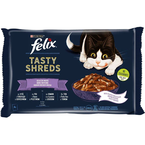 Felix
      
      
       Tasty Shreds, Mešani izbor mesa i ribe u sosu, 4x80g