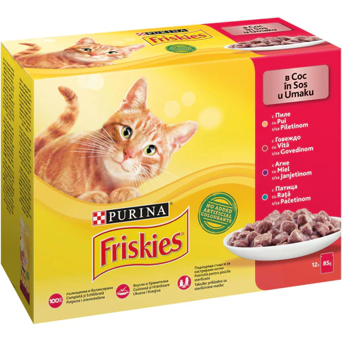 Friskies
      
      
       Multipack za mačke Piletina/Govedina/Jagnjetina/Pačetina u sosu 12x85g