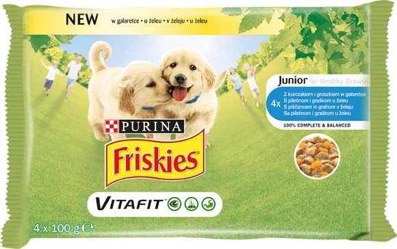 Friskies
      
      
       Multipack za štenad JUNIOR Piletina i Grašak u želeu 4x100g
