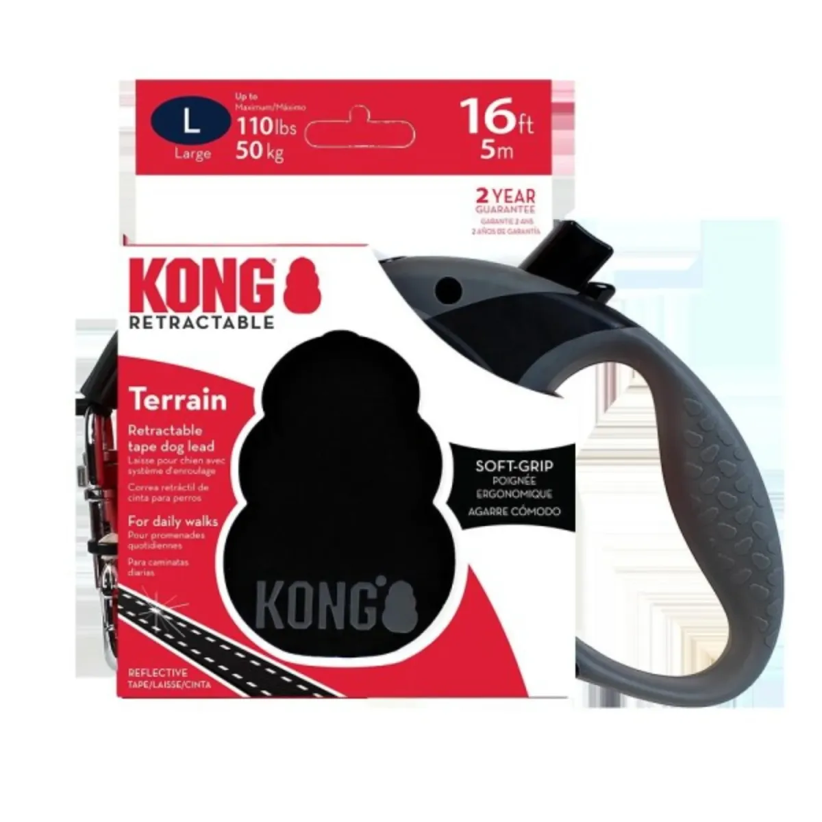 KONG Povodac za pse sa regulacijom Terrain traka, Crni, Large 5m/ do 50 kg