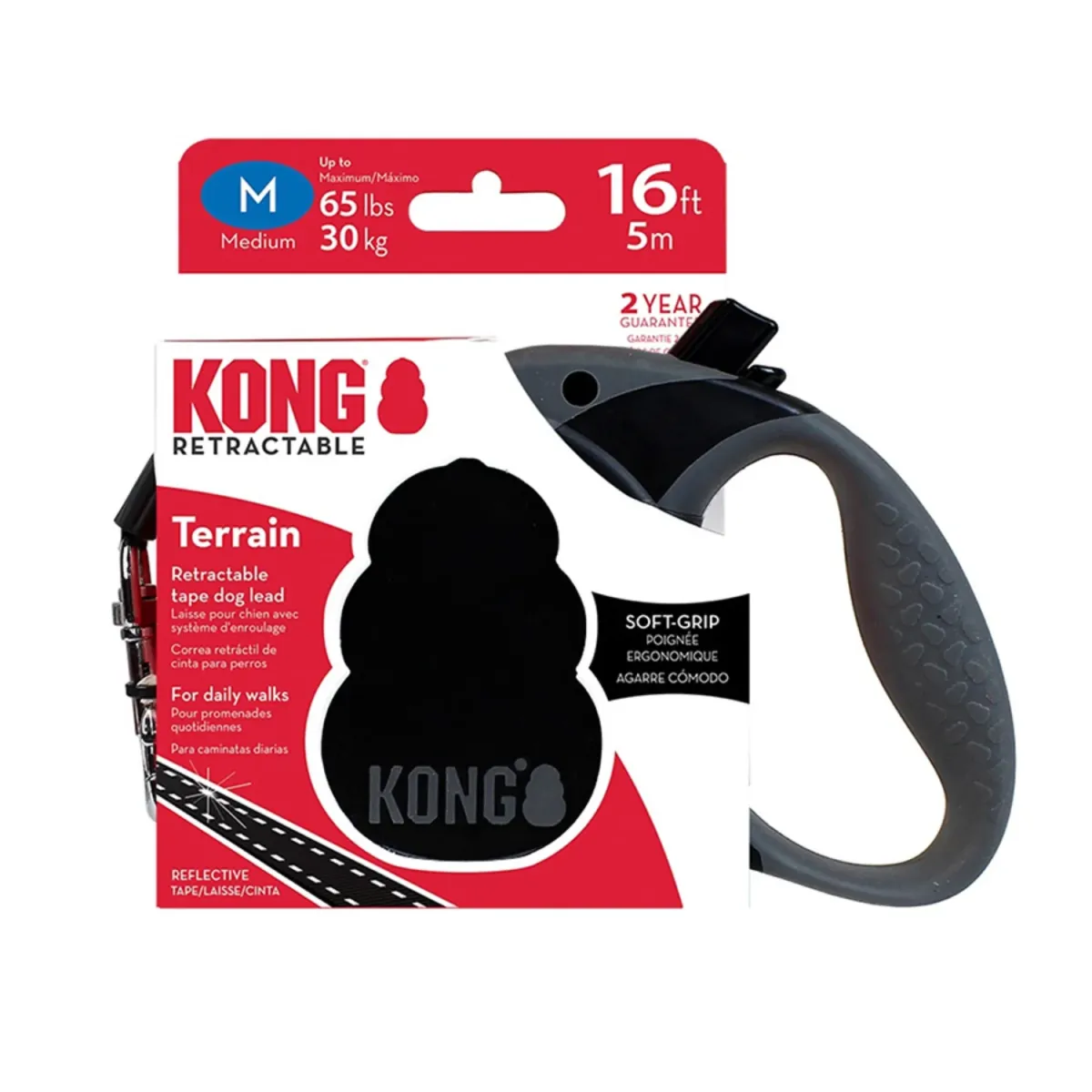 KONG Povodac za pse sa regulacijom Terrain traka, Crni, Medium 5m/ do 30 kg