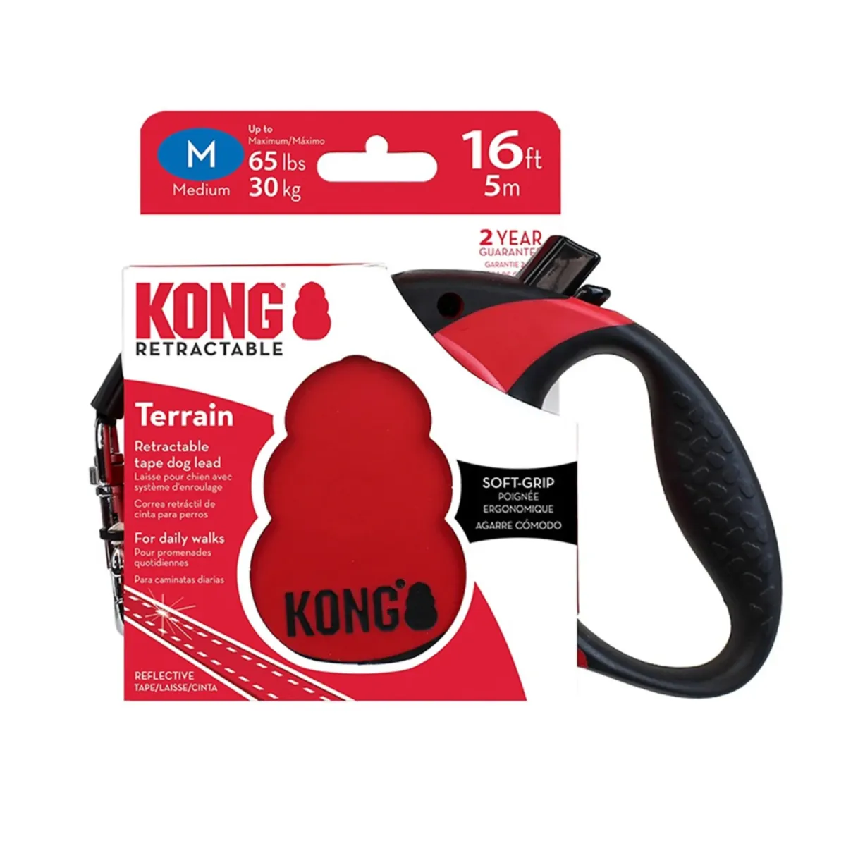 KONG Povodac za pse sa regulacijom Terrain traka, Crveni, Medium 5m/ do 30 kg