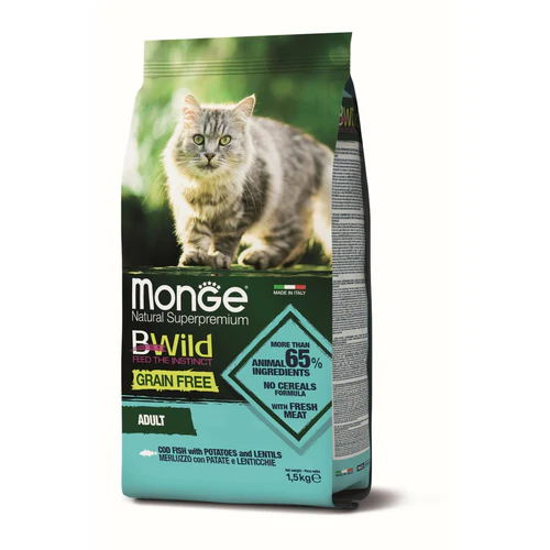 Monge
      
      
      BWILD Hrana za mačke Grain Free Bakalar, sočivo, krompir - Adult cat 1.5kg