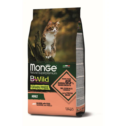 Monge
      
      
      BWILD Hrana za mačke Grain Free Losos i grašak - Adult cat 1.5kg