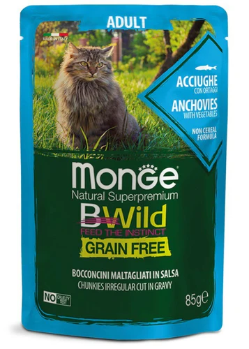 Monge
      
      
      BWILD sosić za mačke - inćun/povrće 85g