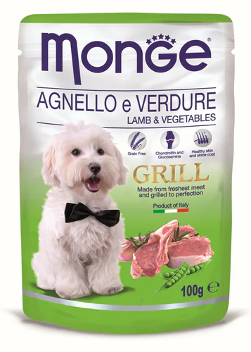 Monge
      
      
       Grill Kesice za pse Jagnjetina i Povrće s komadićima 100g