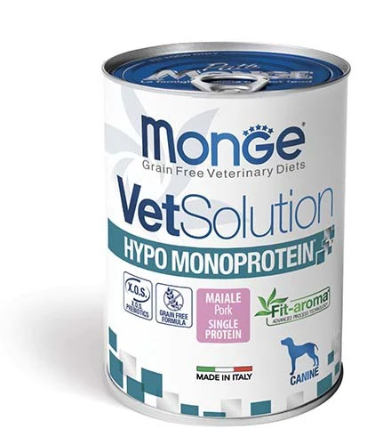 Monge
      
      
       Vet solution psi HYPO,MONOPROTEIN  SVINJETINA,osetljivi psi, konzerva 400g