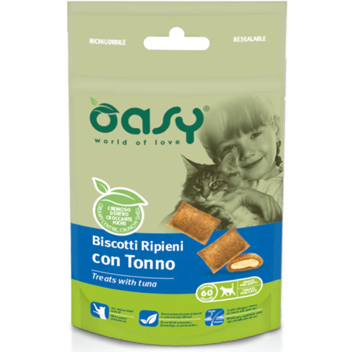 Oasy
      
      
       hrskavi jastučići za mačke, punjeni tunom, 60g