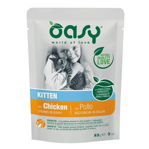 Oasy
      
      
       Kesica za mačiće, komadići u sosu KITTEN s piletinom, 85g