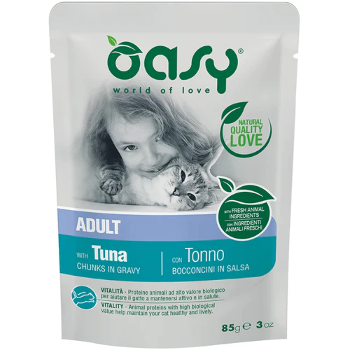 Oasy
      
      
       Kesica za mačke, komadići u sosu s Tunjevinom, 85g