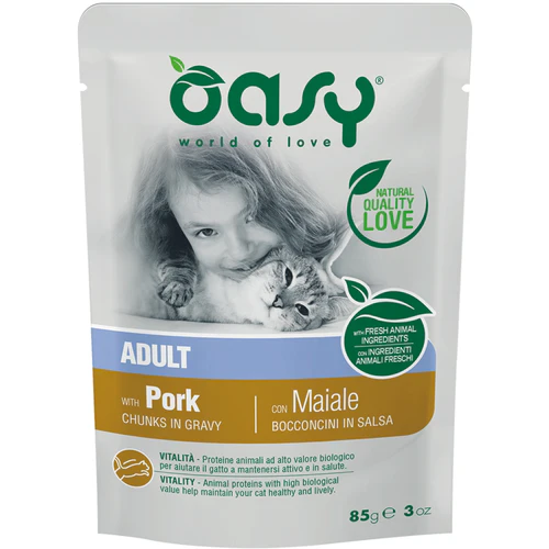 Oasy
      
      
       Kesica za mačke, komadići u sosu sa Svinjetinom, 85g