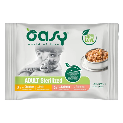 Oasy
      
      
       Kesice za mačke, komadići u sosu Sterilised s piletinom i lososom, 4x85g