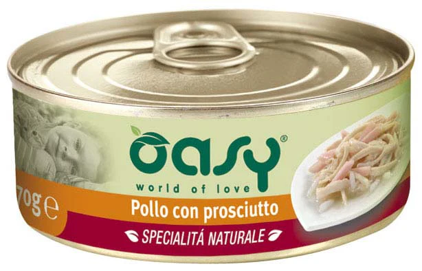 Oasy
      
      
       Konzerva za mačke Fileti piletine u sosu sa šunkom, 70g