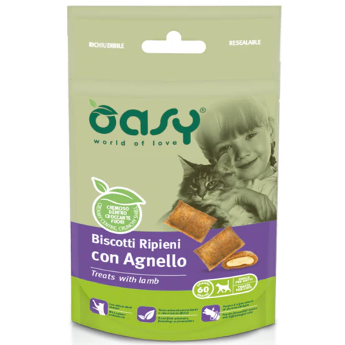 Oasy
      
      
      OUTLET  hrskavi jastučići za mačke, punjeni jagnjetinom, 60g