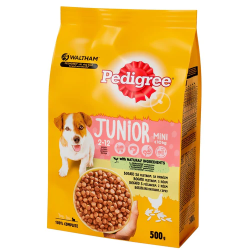 Pedigree
      
      
       Briketi za pse JUNIOR Mini (10kg) Piletina i Pirinač, 500g