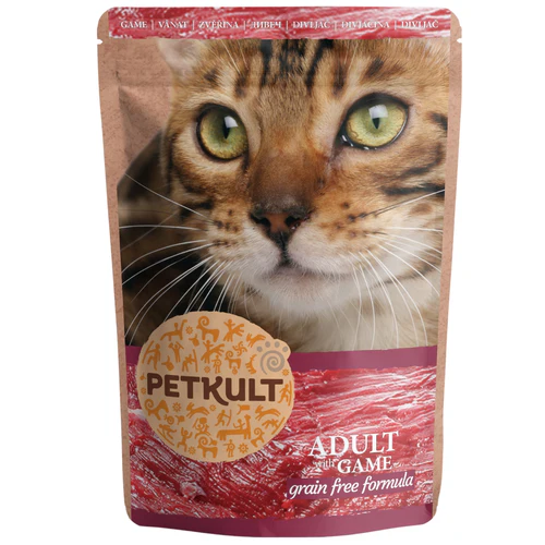 Petkult
      
      
       kesica s mesnim komadićima, divljač, bez žitarica, 100g