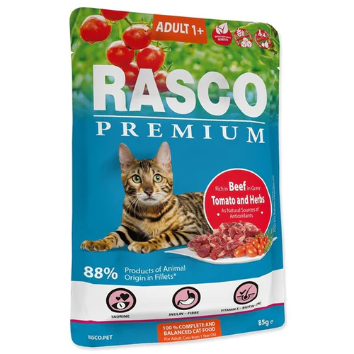 Rasco
      
      
       Premium Adult, fileti u sosu s govedinom i biljem, 85g