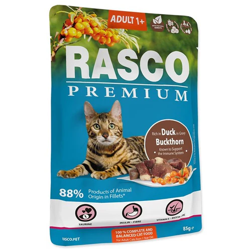 Rasco
      
      
       Premium Adult, fileti u sosu s pačetinom i pasjim trnom, 85g