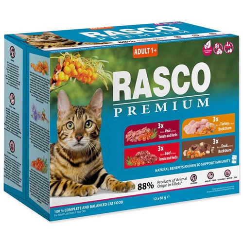 Rasco
      
      
       Premium Cat, fileti u sosu goved/telet/ćuret/pačet (12x85g) 1020g