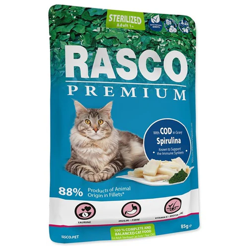 Rasco
      
      
       Premium Sterilized, fileti u sosu s bakalarom i spirulinom, 85g
