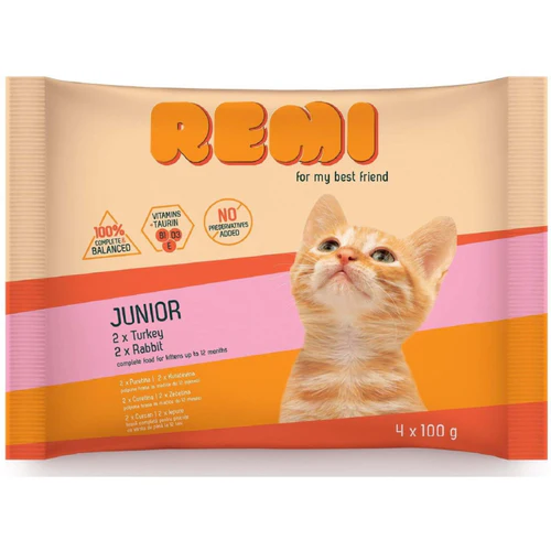 Remi
      
      
       Cat Multipak JUNIOR, 2x s ćuretinom i 2x s zečetinom, u želeu, 4x100g