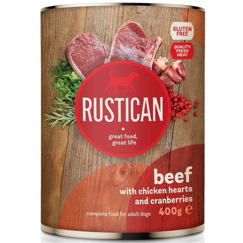 Rustican
      
      
       Govedina s pilećim srcima i brusnicama, bez glutena