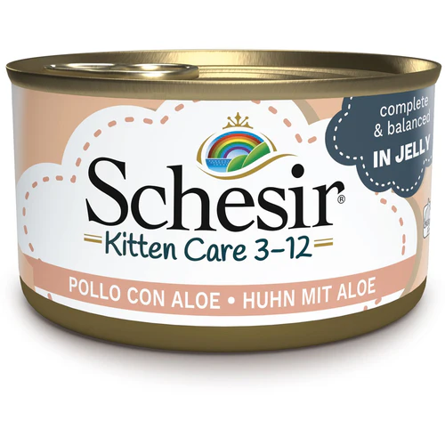 Schesir
      
      
       Konzerva za mačiće KITTEN (3-12m.) s piletinom i alojom, u želeu 85g