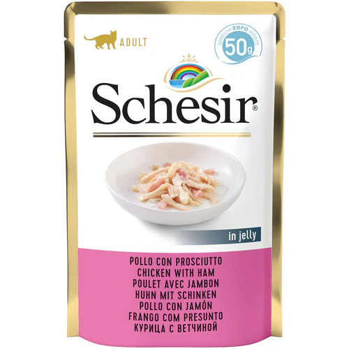 Schesir
      
      
      OUTLET  Kesica za mačke s piletinom i šunkom, u želeu, 50g