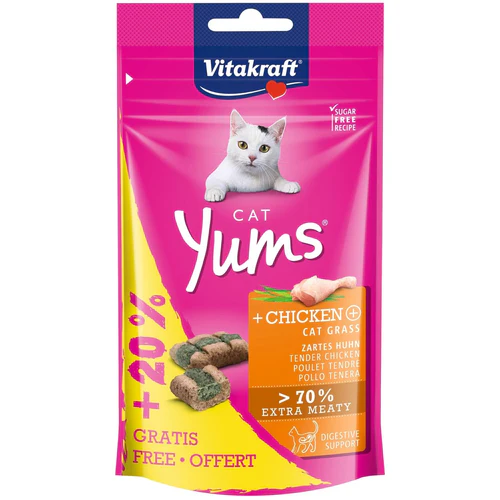 Vitakraft
      
      
      OUTLET  Poslastica za mačke Yums s piletinom i macinom travom, 40g+8g
