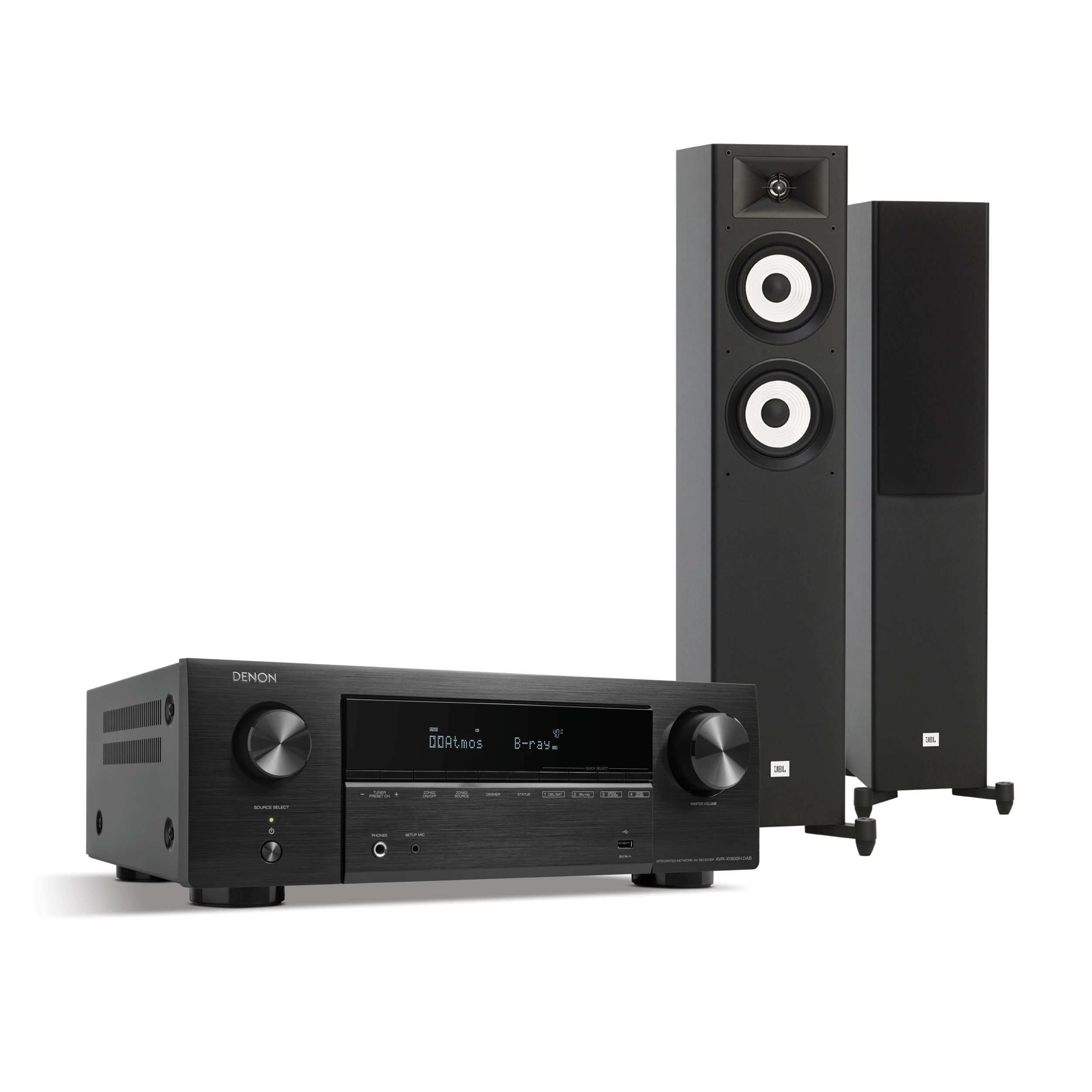 Denon AVR-X1800H DAB 7.2 Black AV risiver + 2x JBL Stage A170 Black...