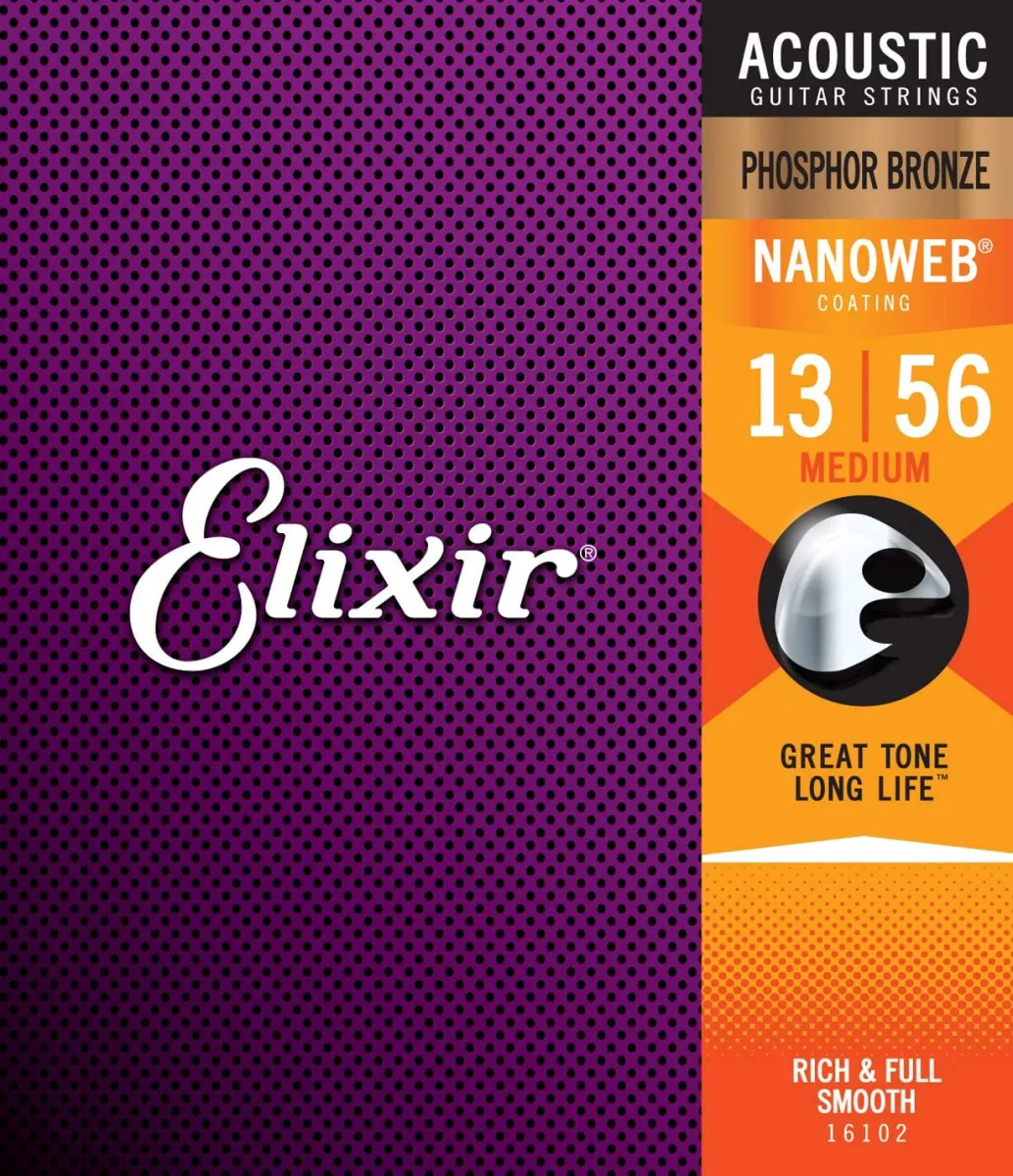 Elixir 13-56 Phosphor Bronze Acoustic Guitar Strings NANOWEB Coatin...