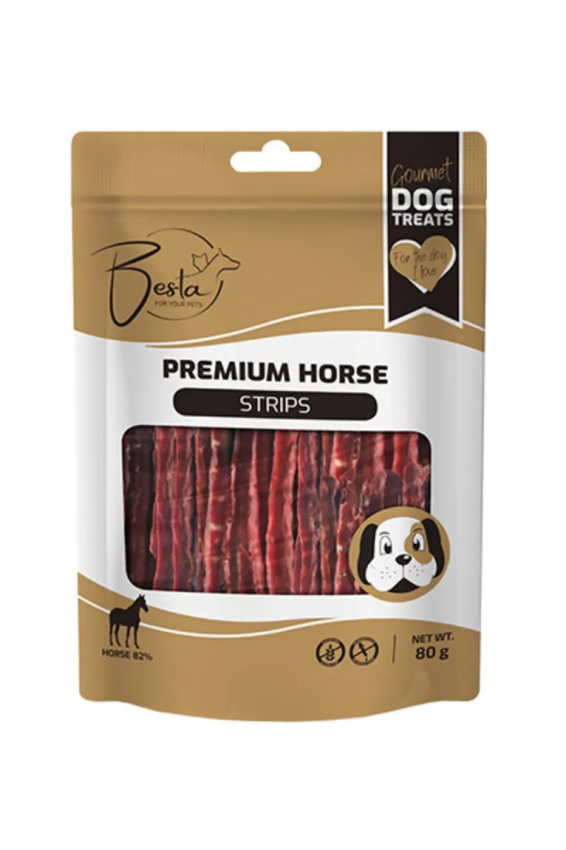 BESTA PREMIUM STRIPS POSLASTICA ZA PSE, KONJSKO MESO 80 G