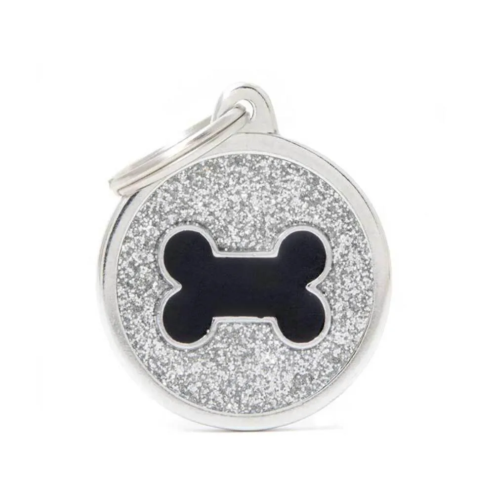 GREY BIG GLITTER CIRCLE BLACK BONE