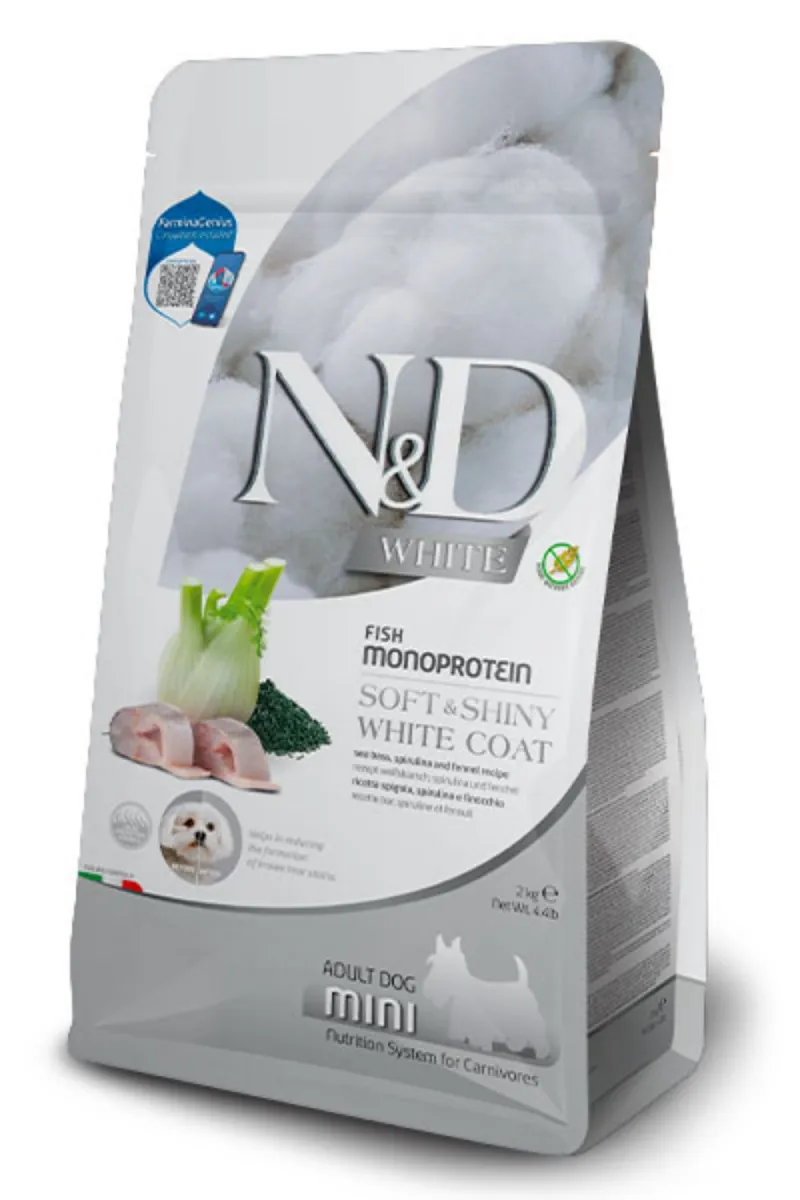 N&D WHITE DOG SEA BASS, SPIRULINA & FENEL MINI