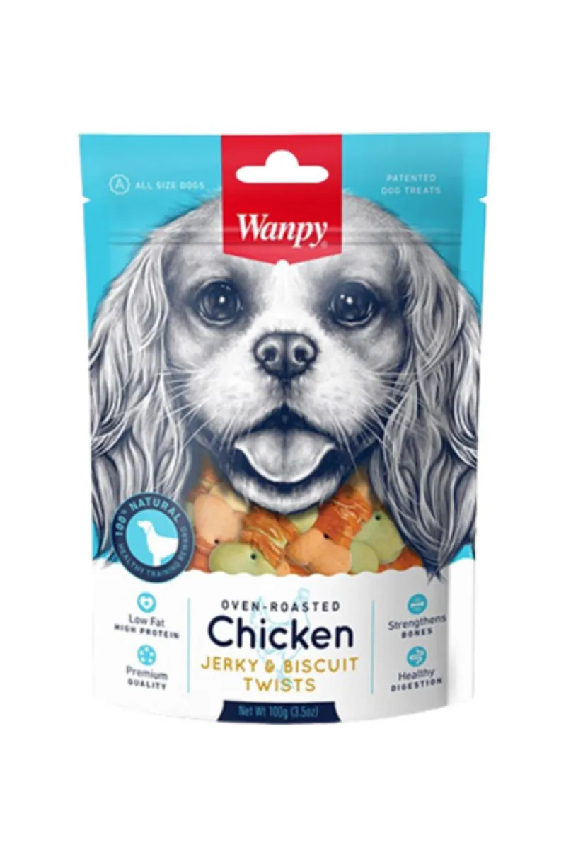 WANPY CHICKEN JERKY & BISCUIT TWISTS 100G