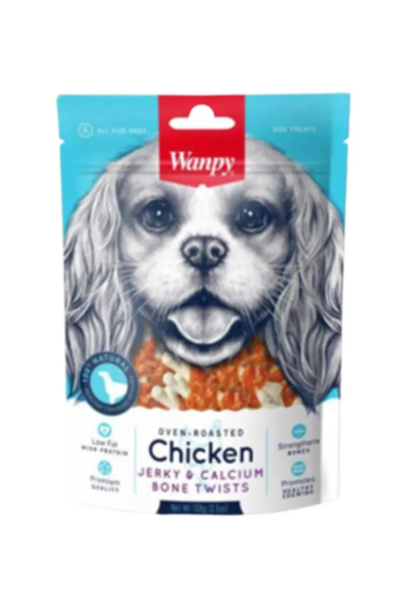 WANPY CHICKEN JERKY & CALCIUM BONE TWISTS 100G
