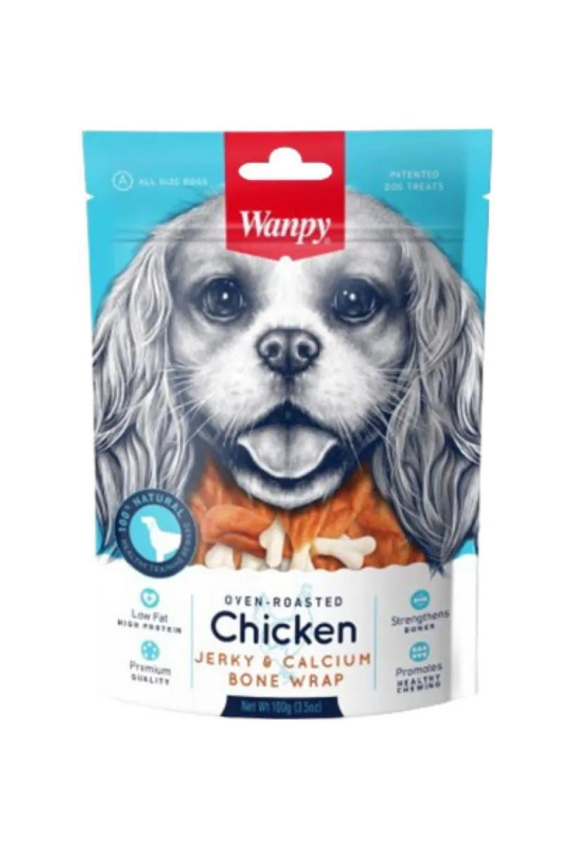WANPY CHICKEN JERKY & CALCIUM BONE WRAP 100G