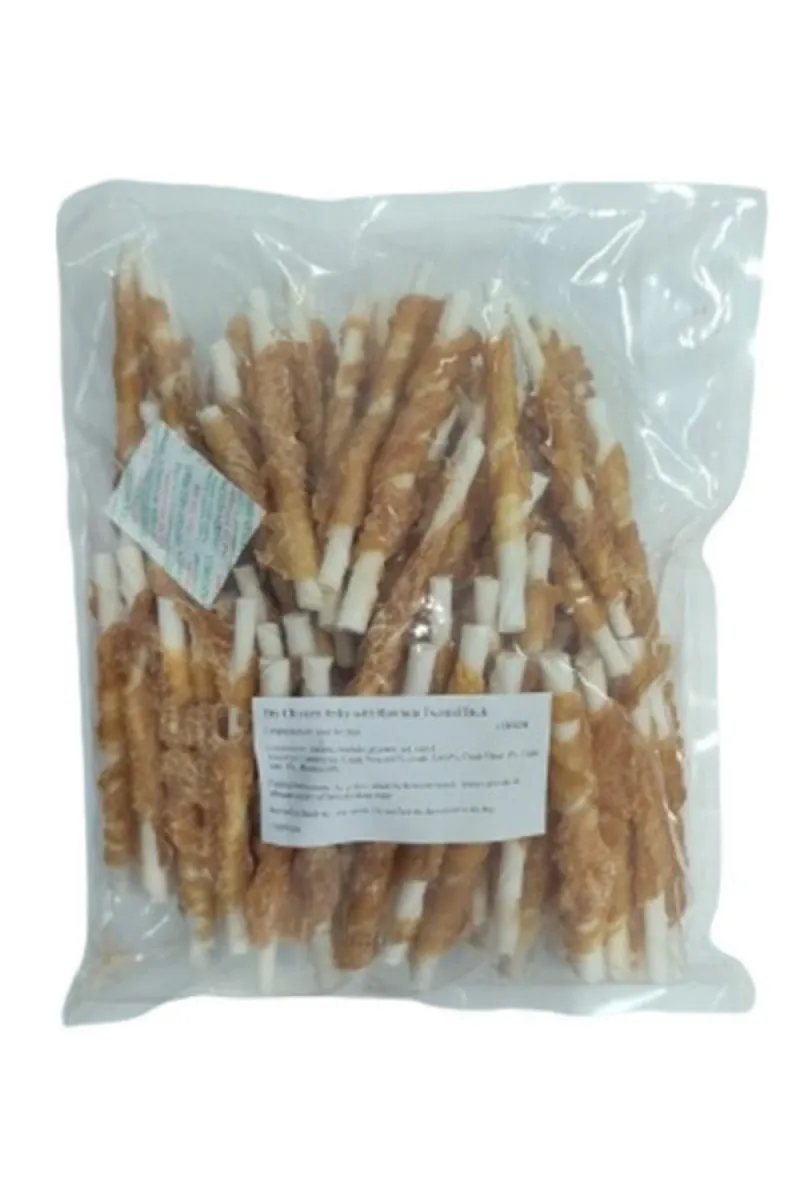 WANPY DRY CHICKEN JERKY & RAWHIDE TWISTED STICK 1KG