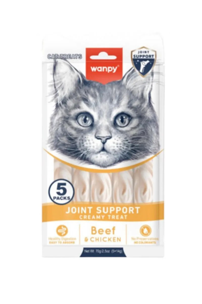 WANPY JOINT SUPPORT FUNCTIONAL CREAMY LICKABLE CAT TREAT BEEF & CHICKEN 5X14G
