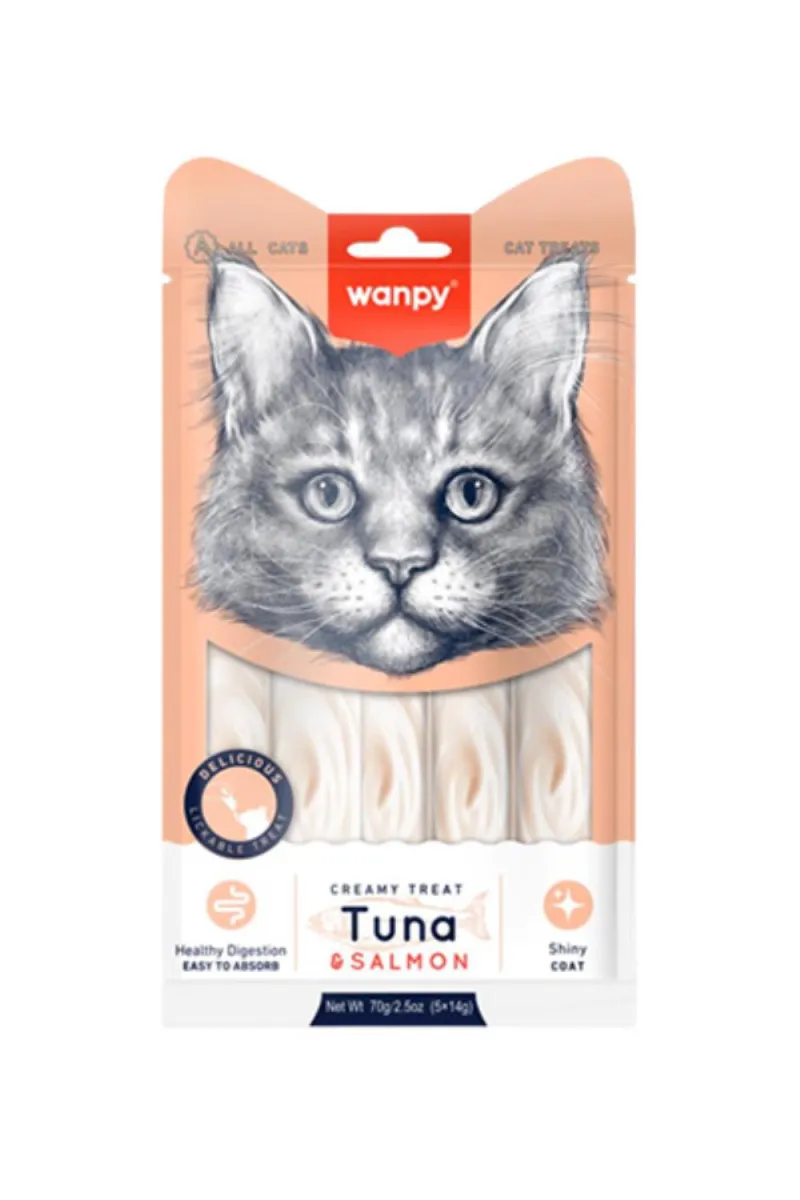 Wanpy kremaste poslastice   tuna i losos za macke 5x14g