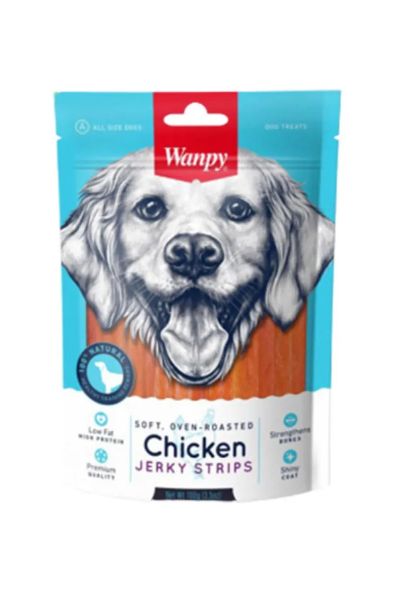 WANPY SOFT CHICKEN JERKY STRIPS 100G