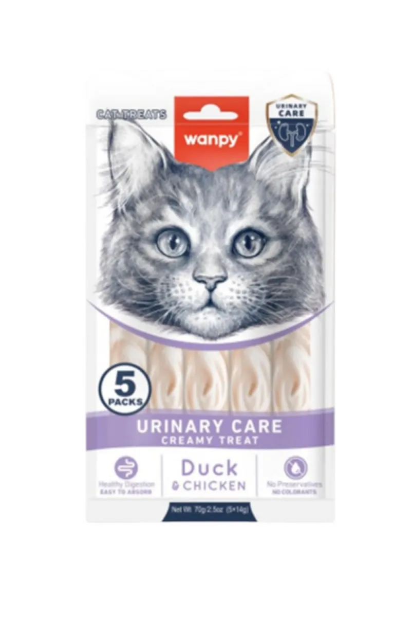 WANPY URINARY CARE FUNCTIONAL CREAMY LICKABLE CAT TREAT DUCK & CHICKEN 5X14G