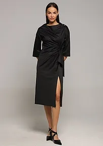 CRNA MIDI HALJINA SA POJASOM I ŠLICEM