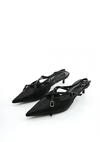 CRNE SLINGBACK SANDALE SA UKRŠTENIM KAIŠČIĆIMA