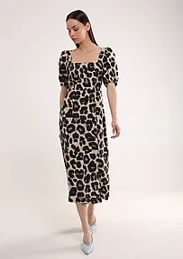 MIDI VISKOZNA HALJINA SA LEOPARD PRINTOM